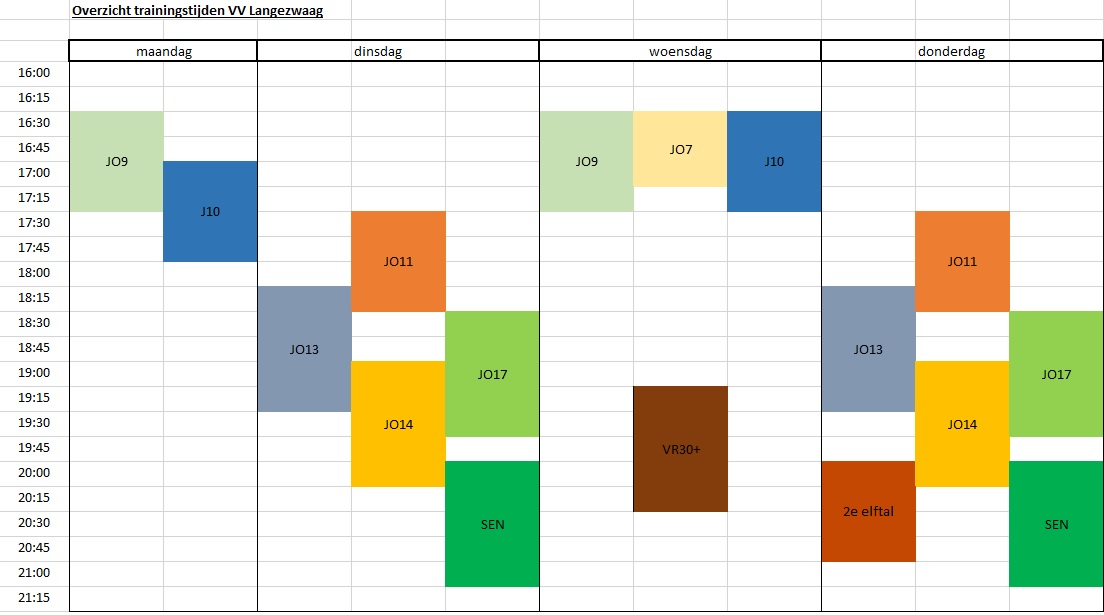 Trainingstijden VV Langezwaag